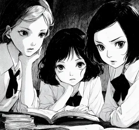 漫画阅读场景，摊开的漫画书与咖啡杯